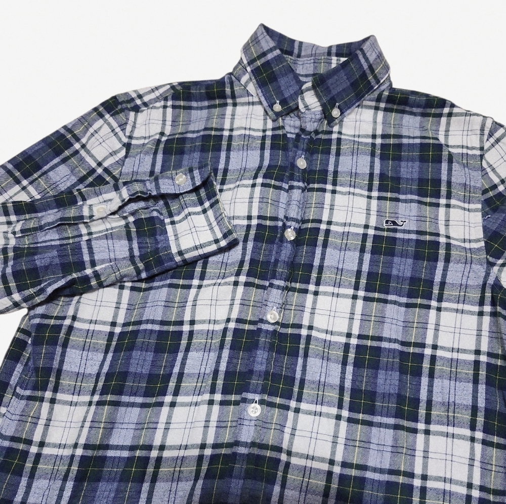 Vineyard Vines Blue and Green Flannel Plaid Slim Fit Whale Button-down Size S